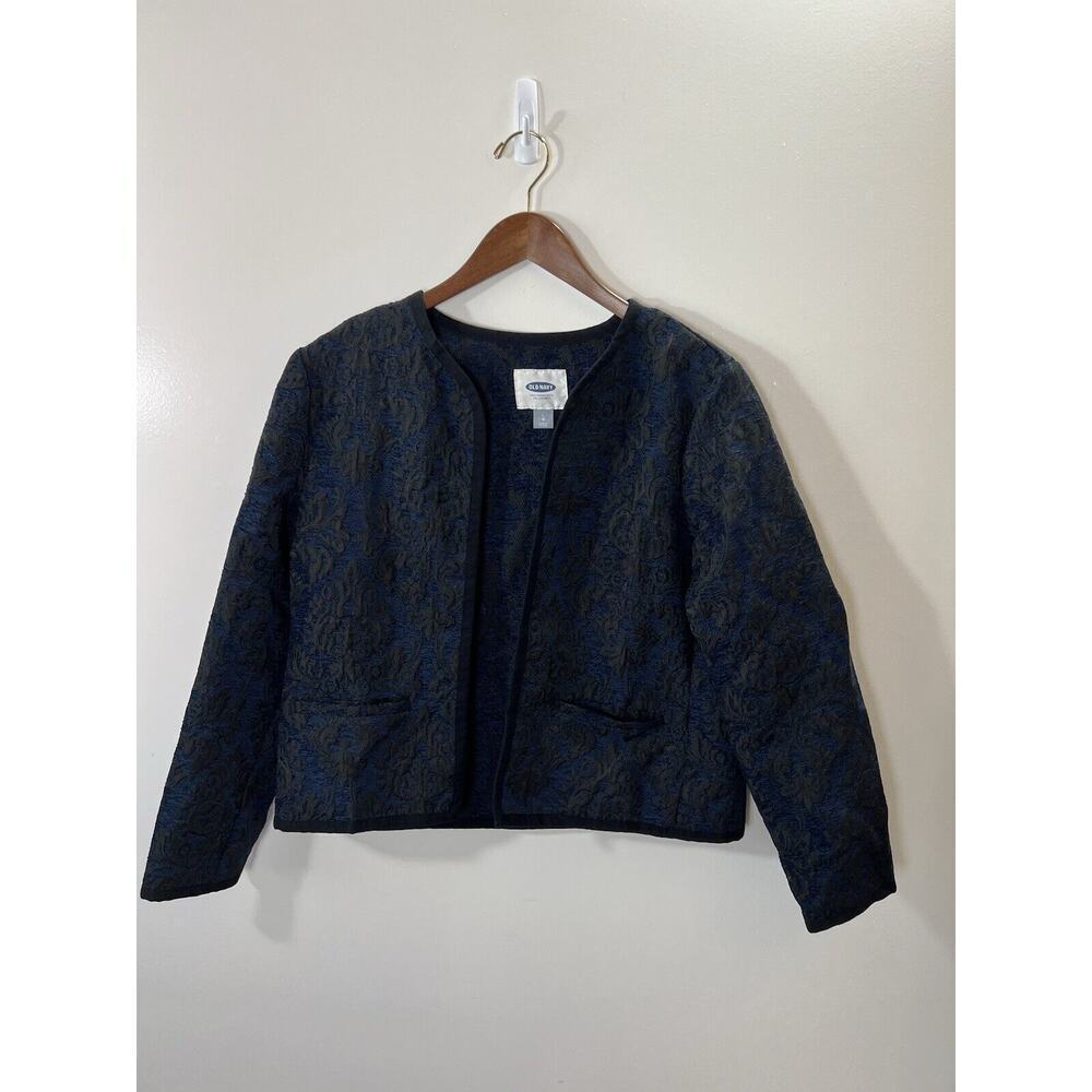 Old Navy Women’s Brocade Bolero‎ Jacket Size L Navy Black Damask Steampunk Glam